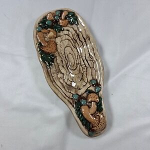 Vintage Holland Mold Ceramic Mushroom Acorn Spoon Rest Wall Decor Brown Green